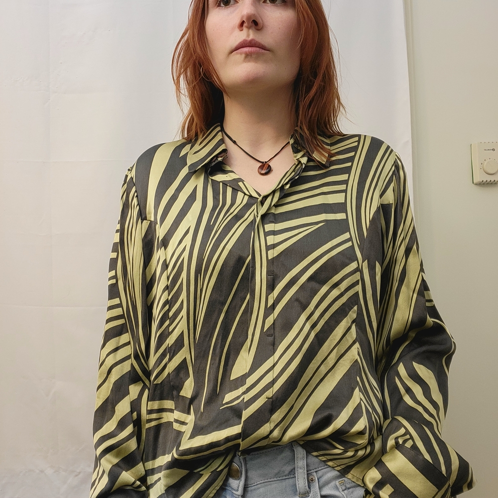Elegant Women's Black and Yellow Striped Button Down Shirt